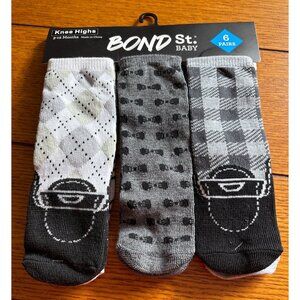 Bond St Baby Knee High Socks 6-Pack 3-24 Months Chevron Polka Argyle Baby Shower